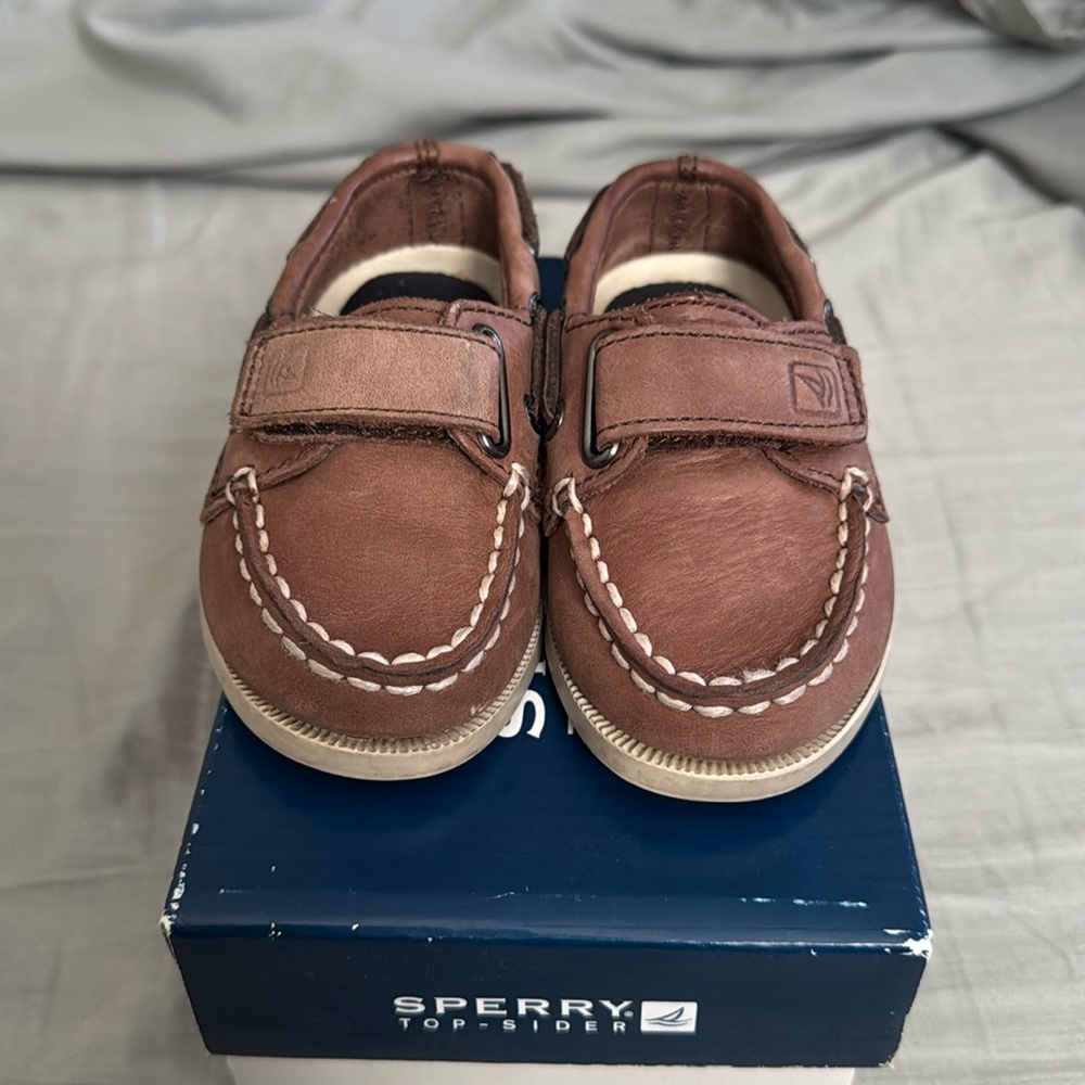 Brown Leather Sperry Topsider Boat Shoe(Toddler, Little Kid), Size 5